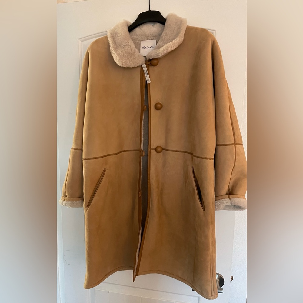 Madewell Suede Oversized Long Jacket (Shearling Coat) Size M NWD $950 NT638 - Picture 7 of 16